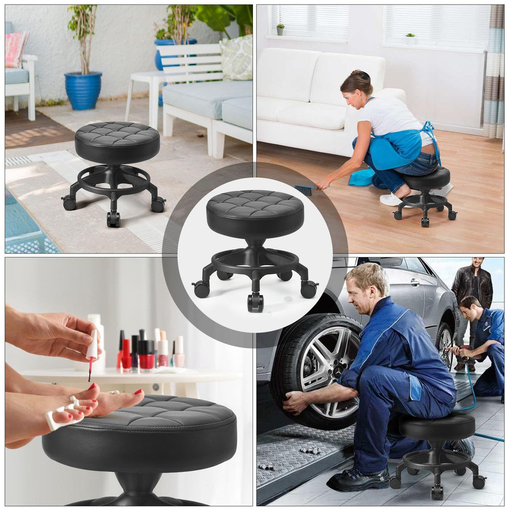 LWADALN stool next to standard chair showing compact footprint