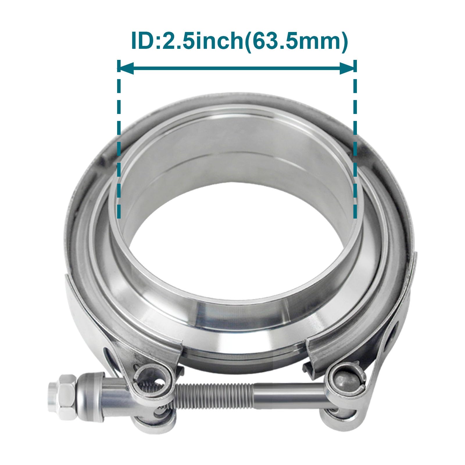 Close-up of LWNWPPER V-band clamp threads and bolt showing corrosion-resistant detail