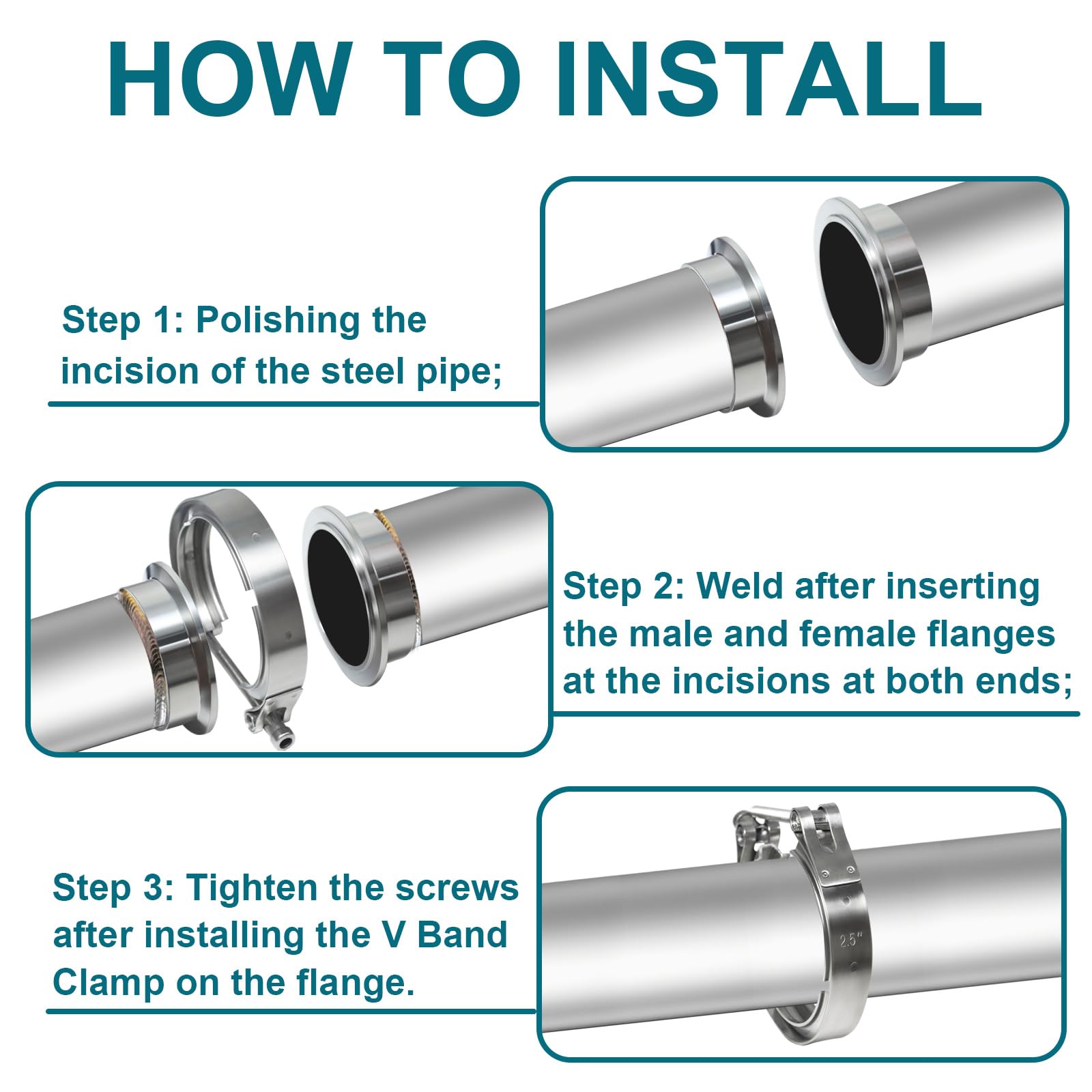 LWNWPPER female flange installed on 2.5 inch pipe demonstrating precise alignment