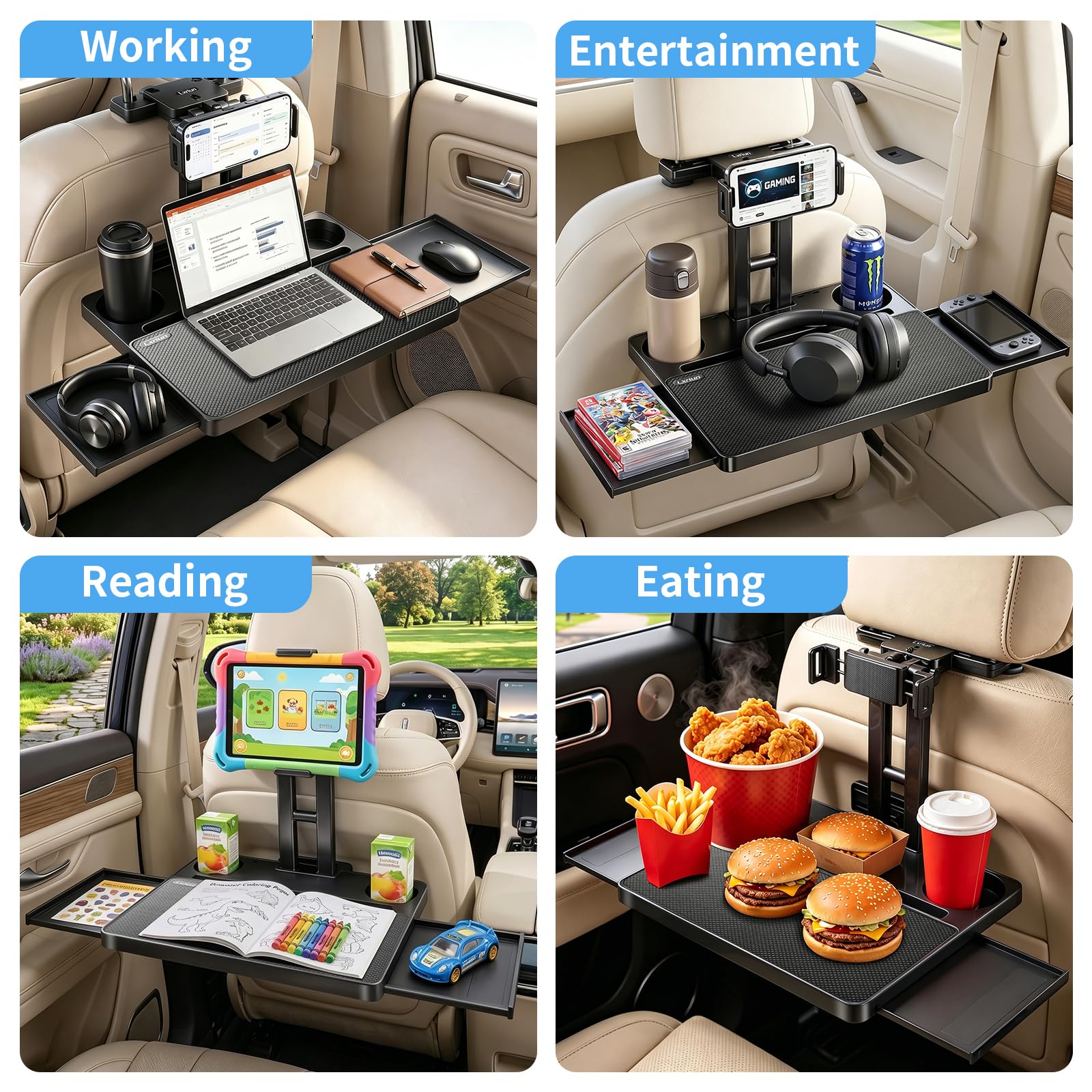 LXRIUN tray in use with laptop demonstrating work-friendly support benefit