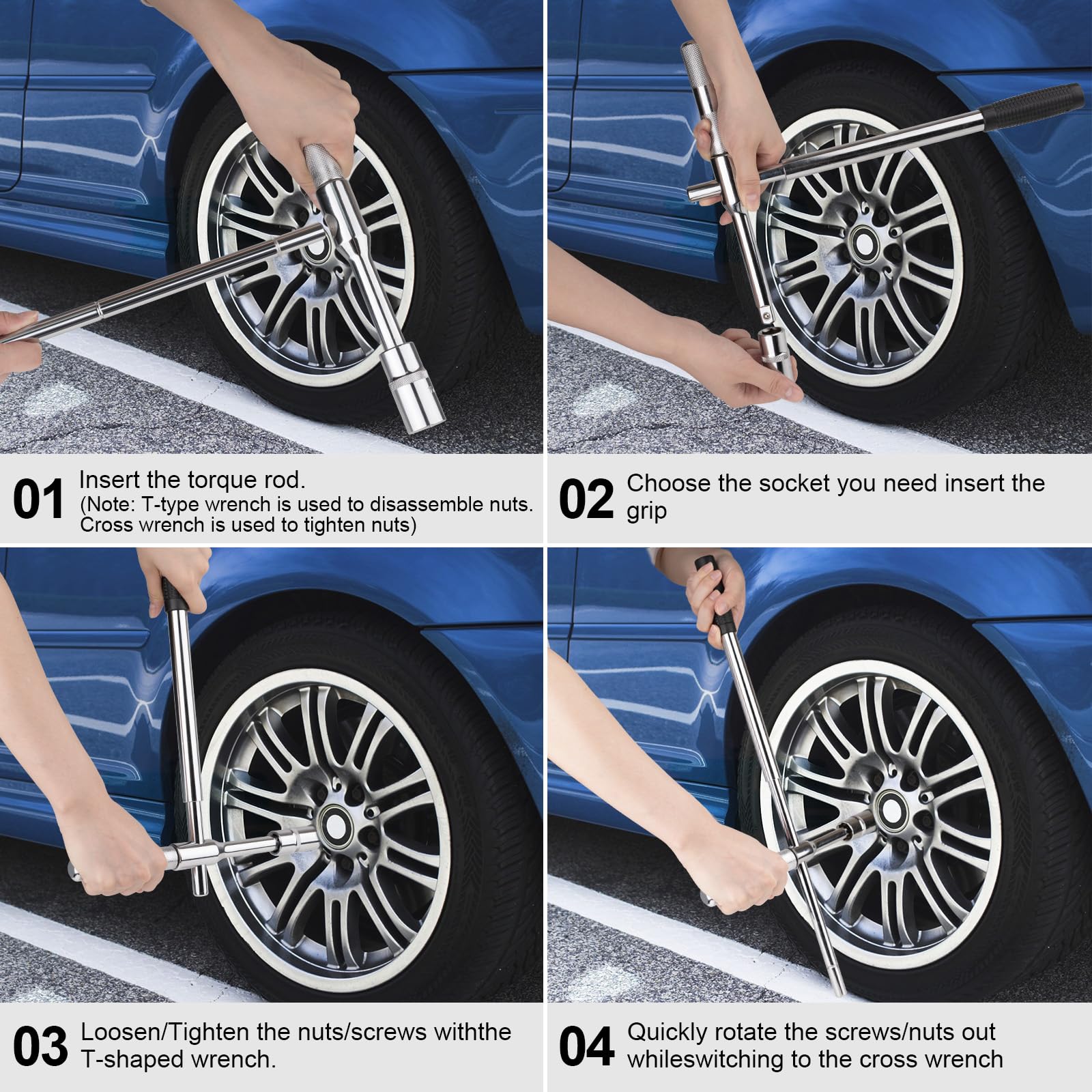 Lyhubmh lug wrench being used from a car trunk showing roadside readiness