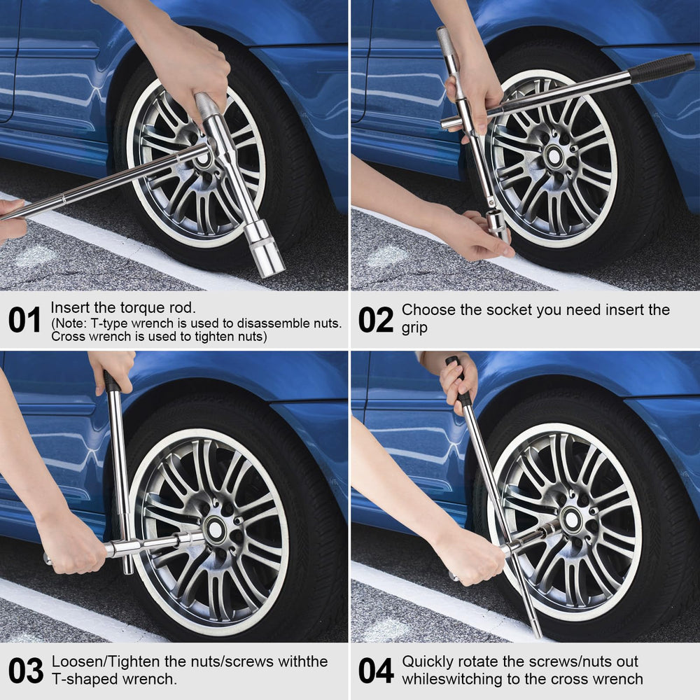 Lyhubmh lug wrench being used from a car trunk showing roadside readiness