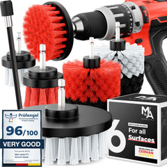 M&A QUALITY front packaging showing six brush heads and extension, clear kit layout and benefit