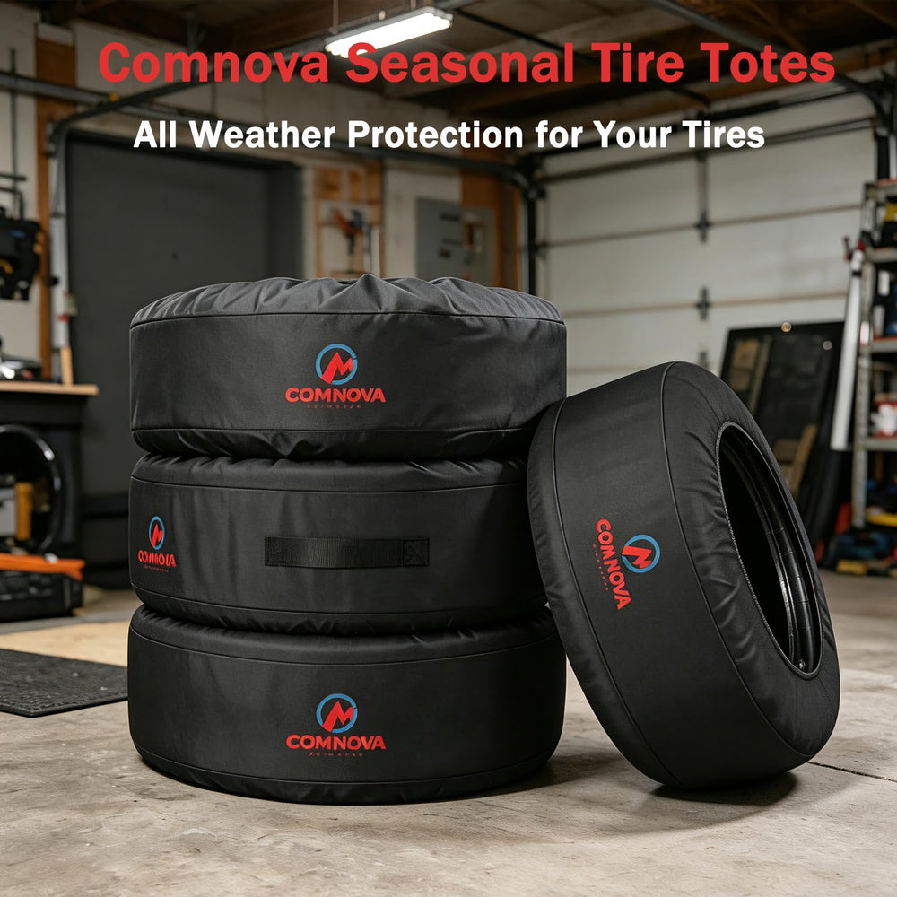 M COMNOVA OUTDOORS tote beside ruler showing fit for 22-31 inch tires
