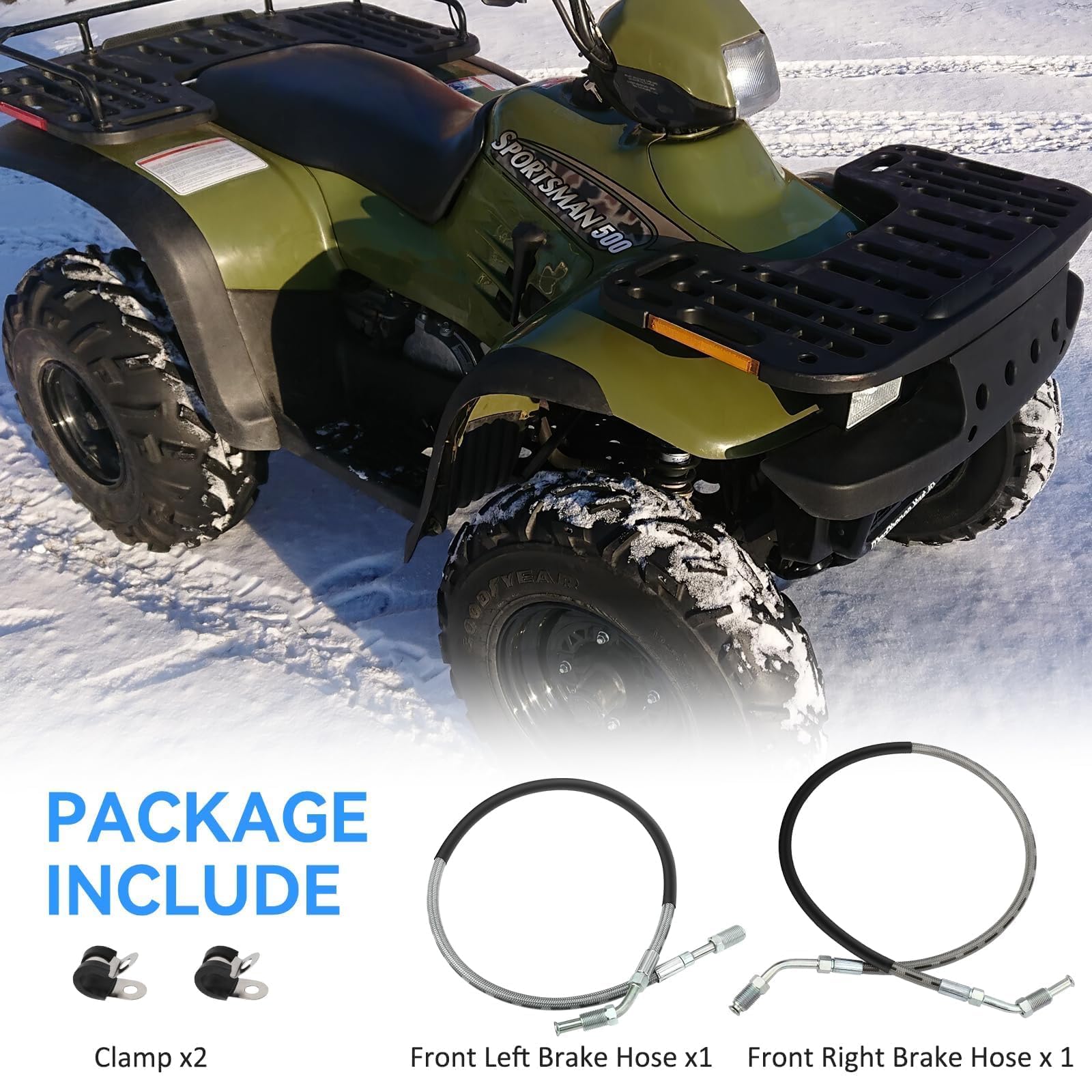 M MATI hoses on ATV in woods illustrating reliable braking in terrain