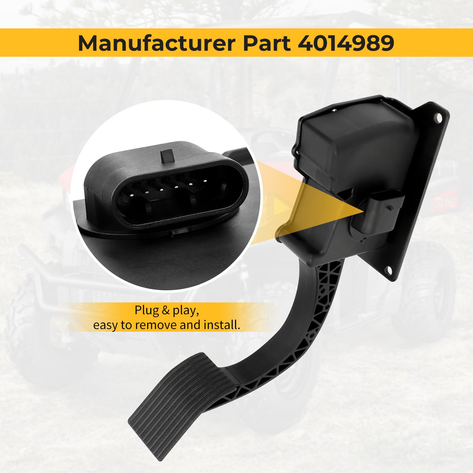 M MATI throttle pedal side profile illustrating durable construction benefit