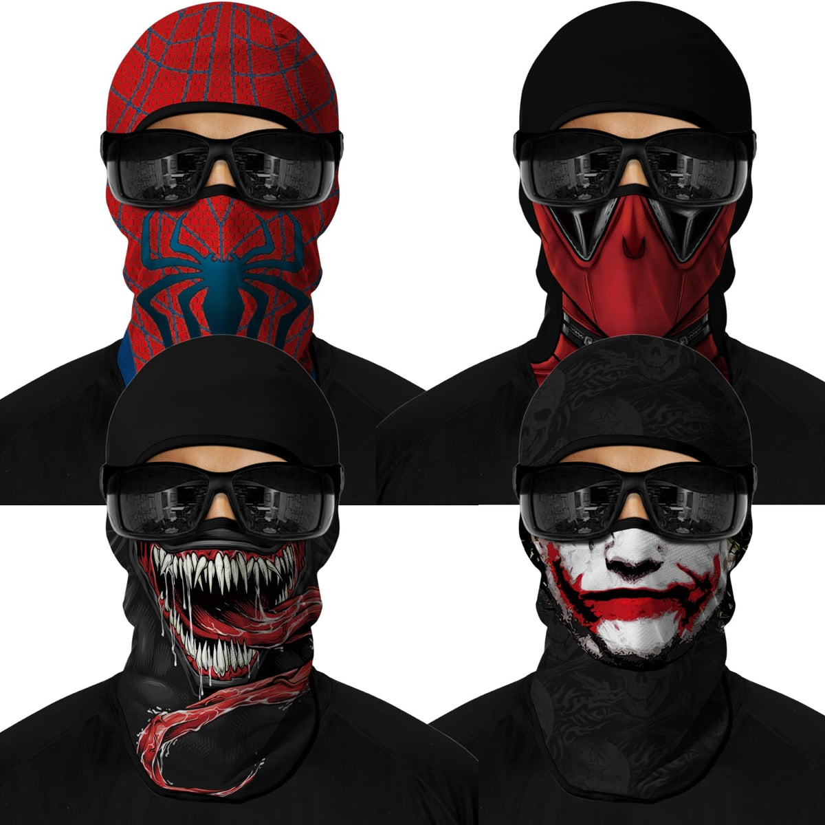 M-YOUNG front view of full-face balaclava showing printed design and fit benefit