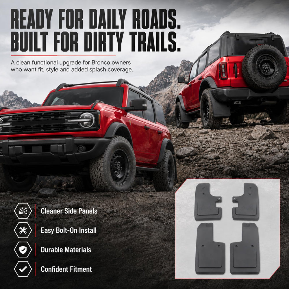 Mabett mud flap next to 35-inch tire for fit check, helps avoid rubbing