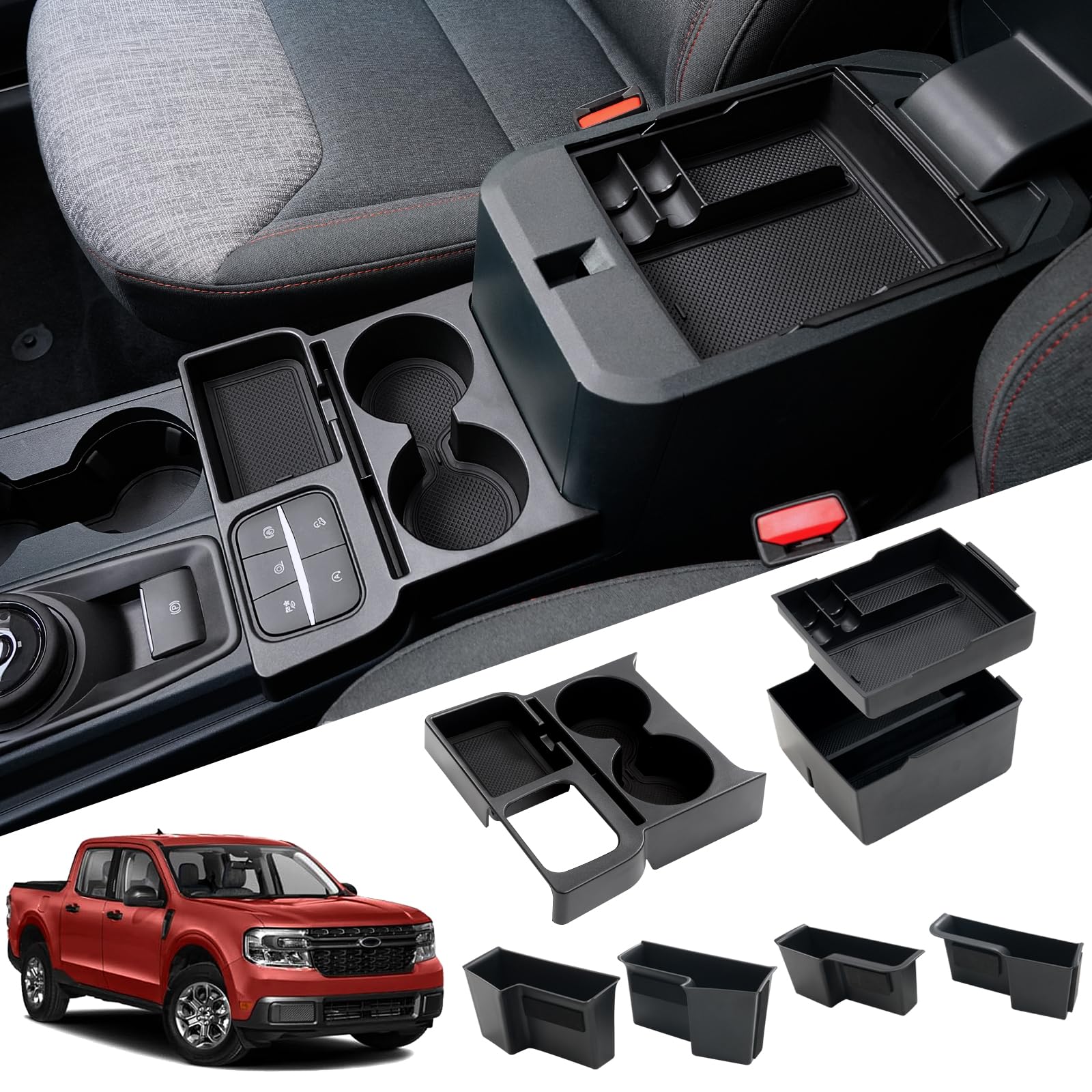 Mabett front view showing fitted console organizers for neat storage