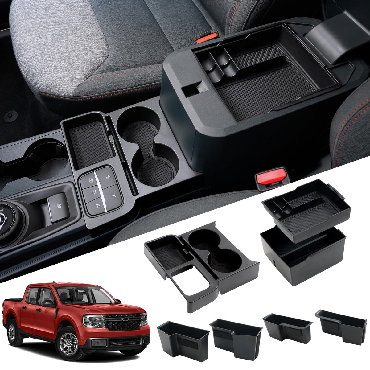 Mabett front view showing fitted console organizers for neat storage