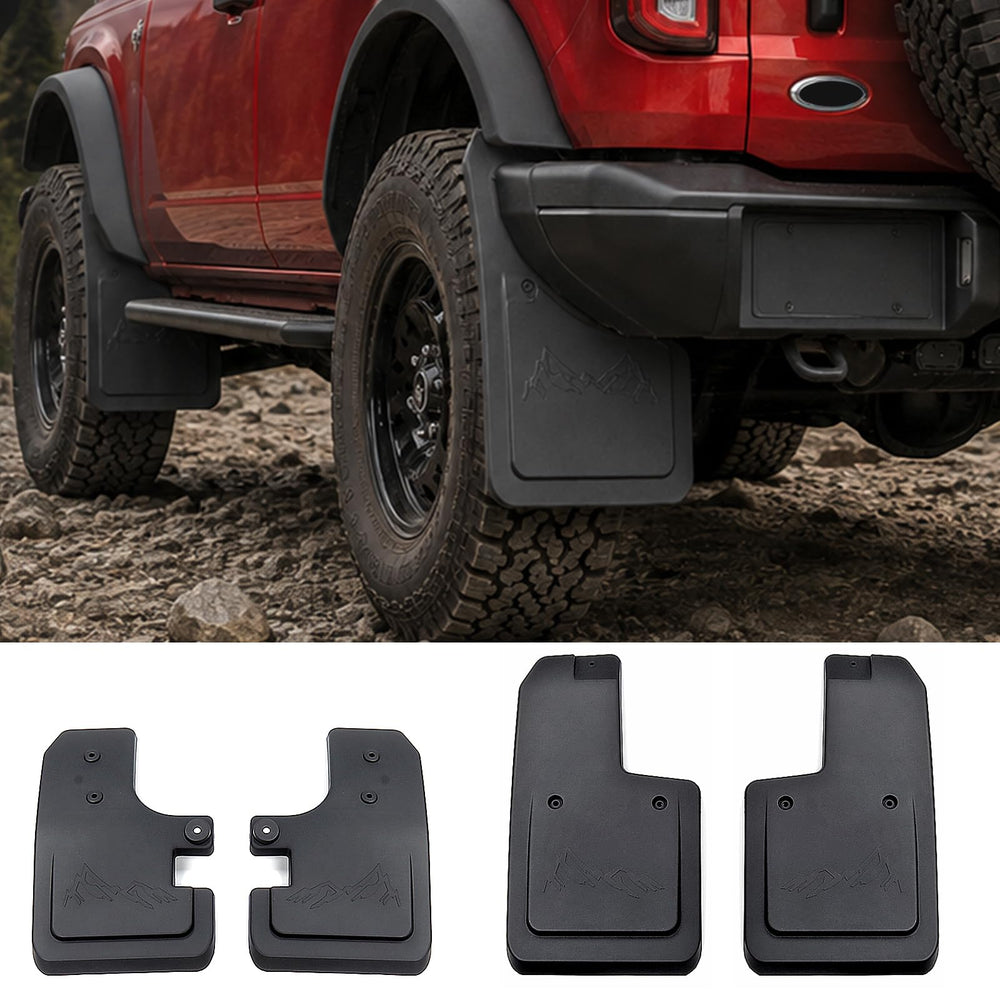 Mabett front mud flap packaging showing fit and branding, protects Bronco finish