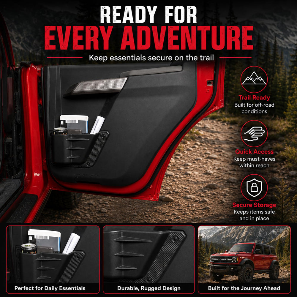 Mabett in Bronco rear seat lifestyle view showing organized passenger area