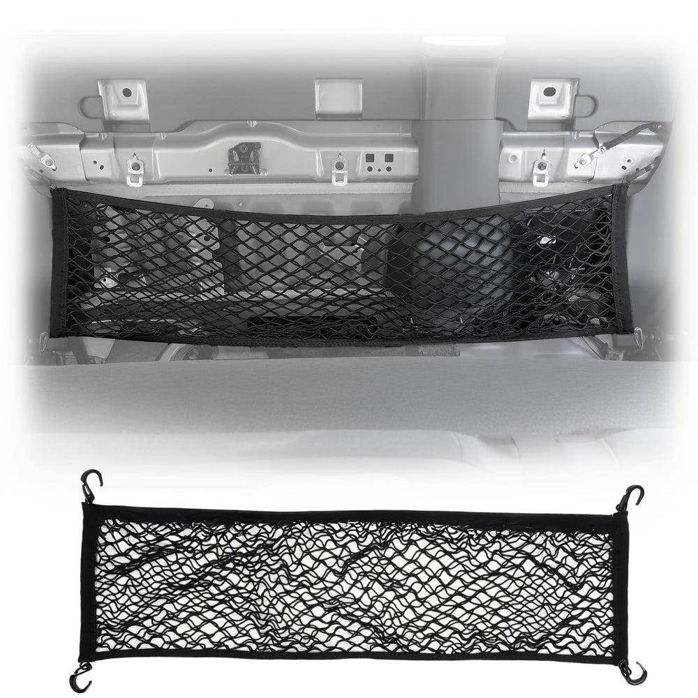 Mabett front view of rear seat net showing clean fit and instant storage