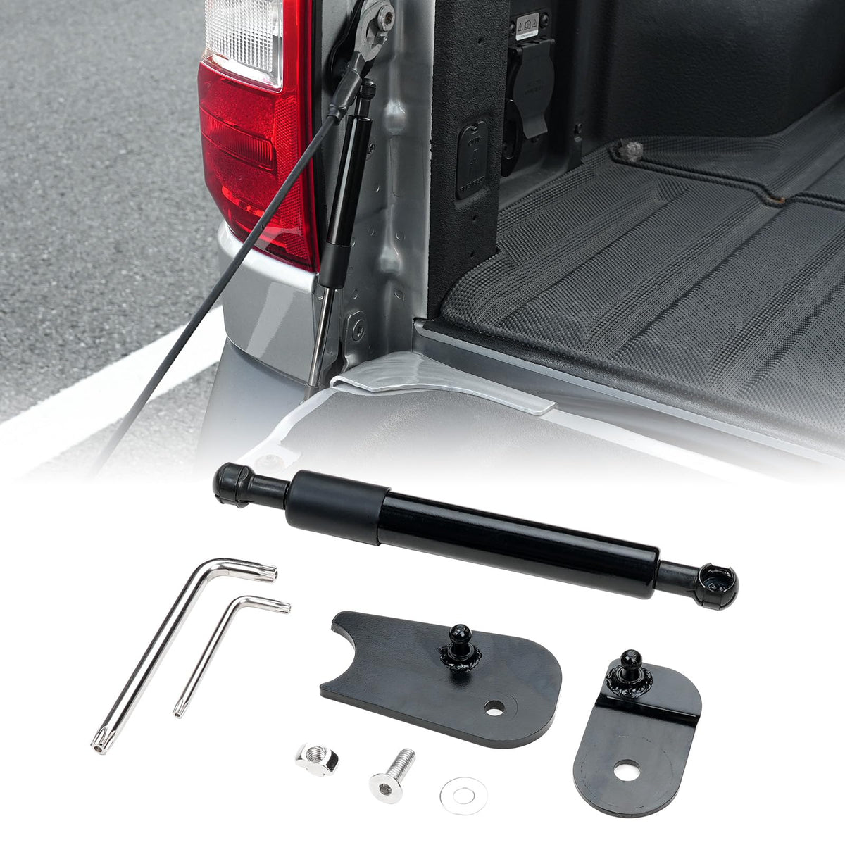 Mabett front view of tailgate strut showing fitment and robust design