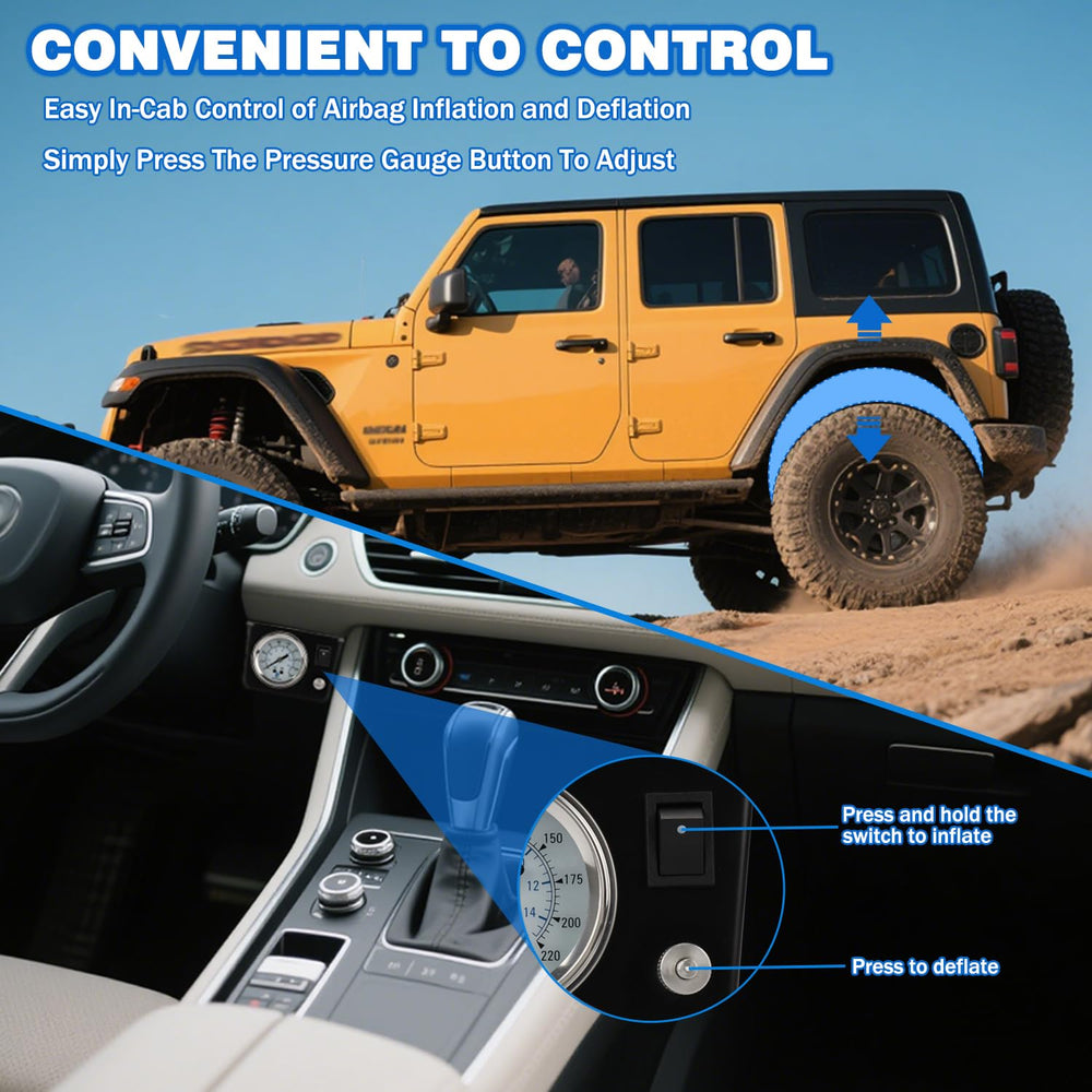 MADONGLI in-cab pressure gauge closeup for precise air suspension adjustments benefit