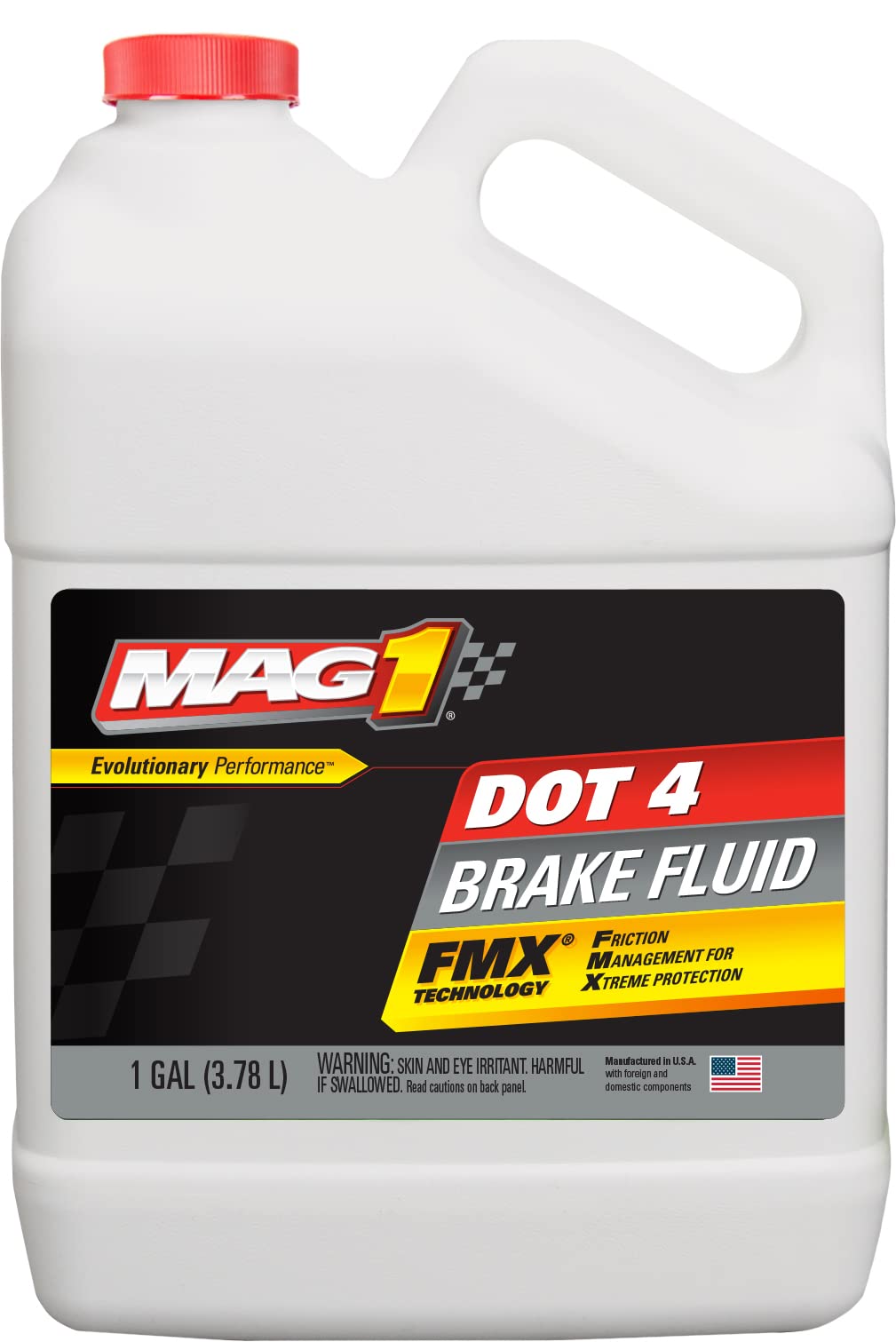 Mag 1 DOT 4 1-gallon front label showing specifications and high-temp protection