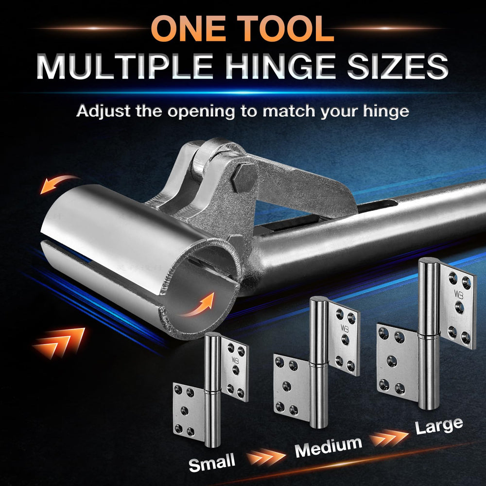 Magic Phoenix wrench in use on door hinge showing precise alignment benefit