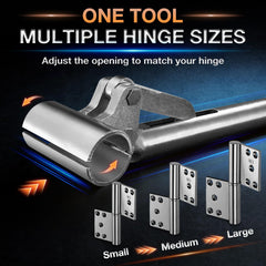 Magic Phoenix wrench in use on door hinge showing precise alignment benefit