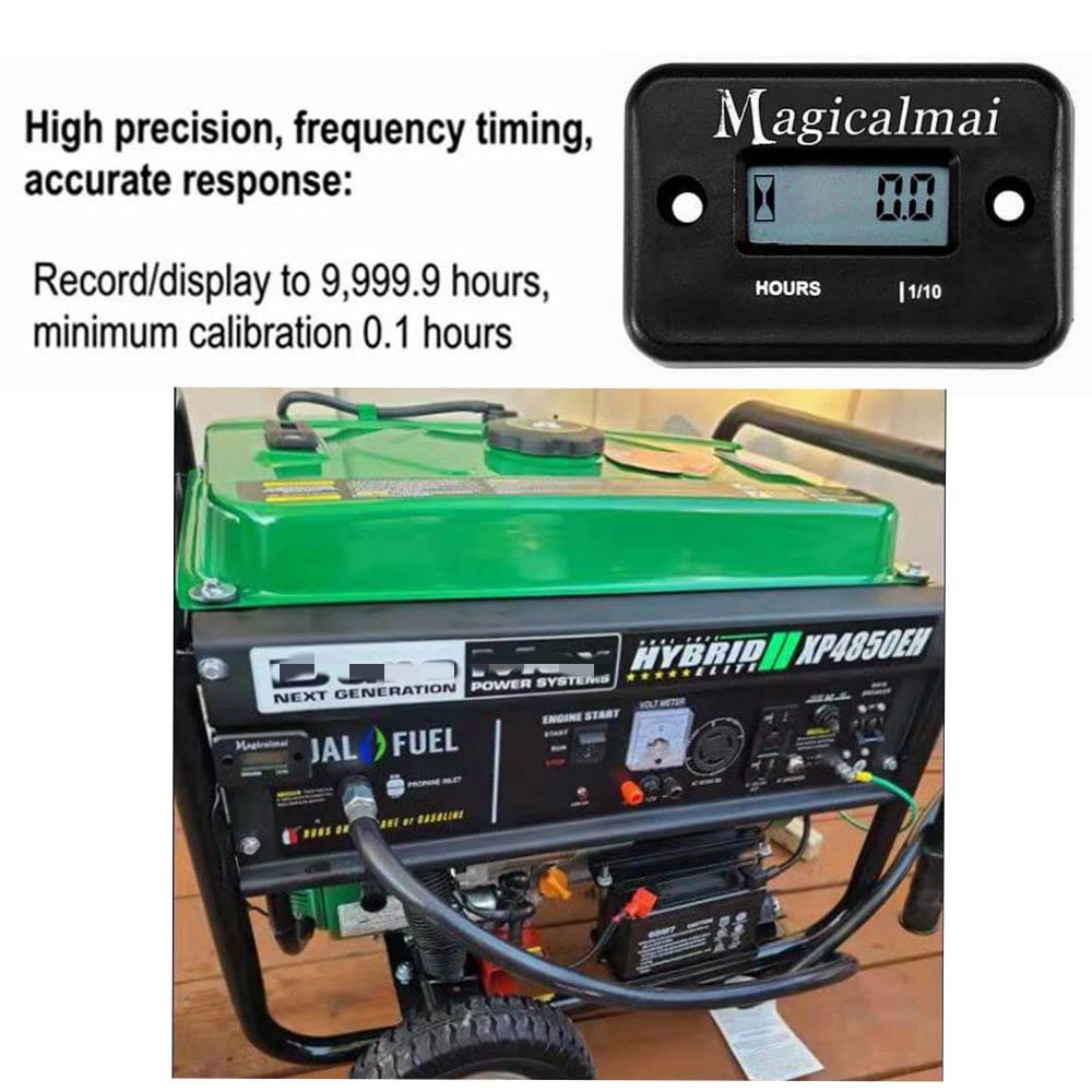 Magicalmai hour meter mounted on a lawn mower showing durable outdoor use