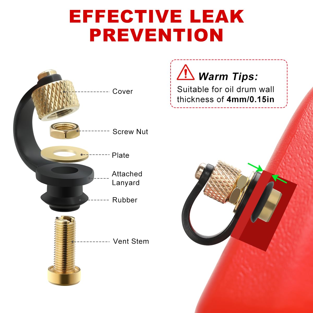 Magicfour vent cap close-up of stainless stem and rubber seals for durable leak resistance