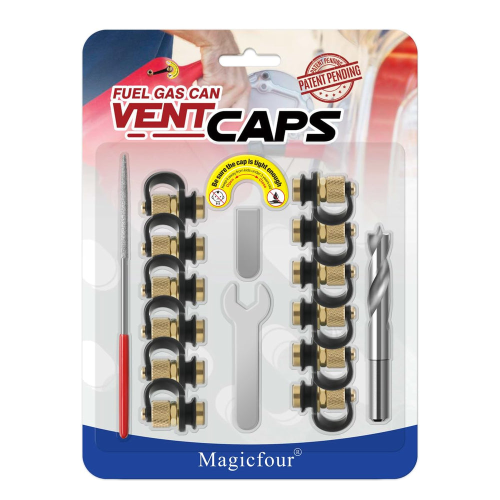 Magicfour vent cap pack front view showing bright yellow caps and stainless vents for easy replacement