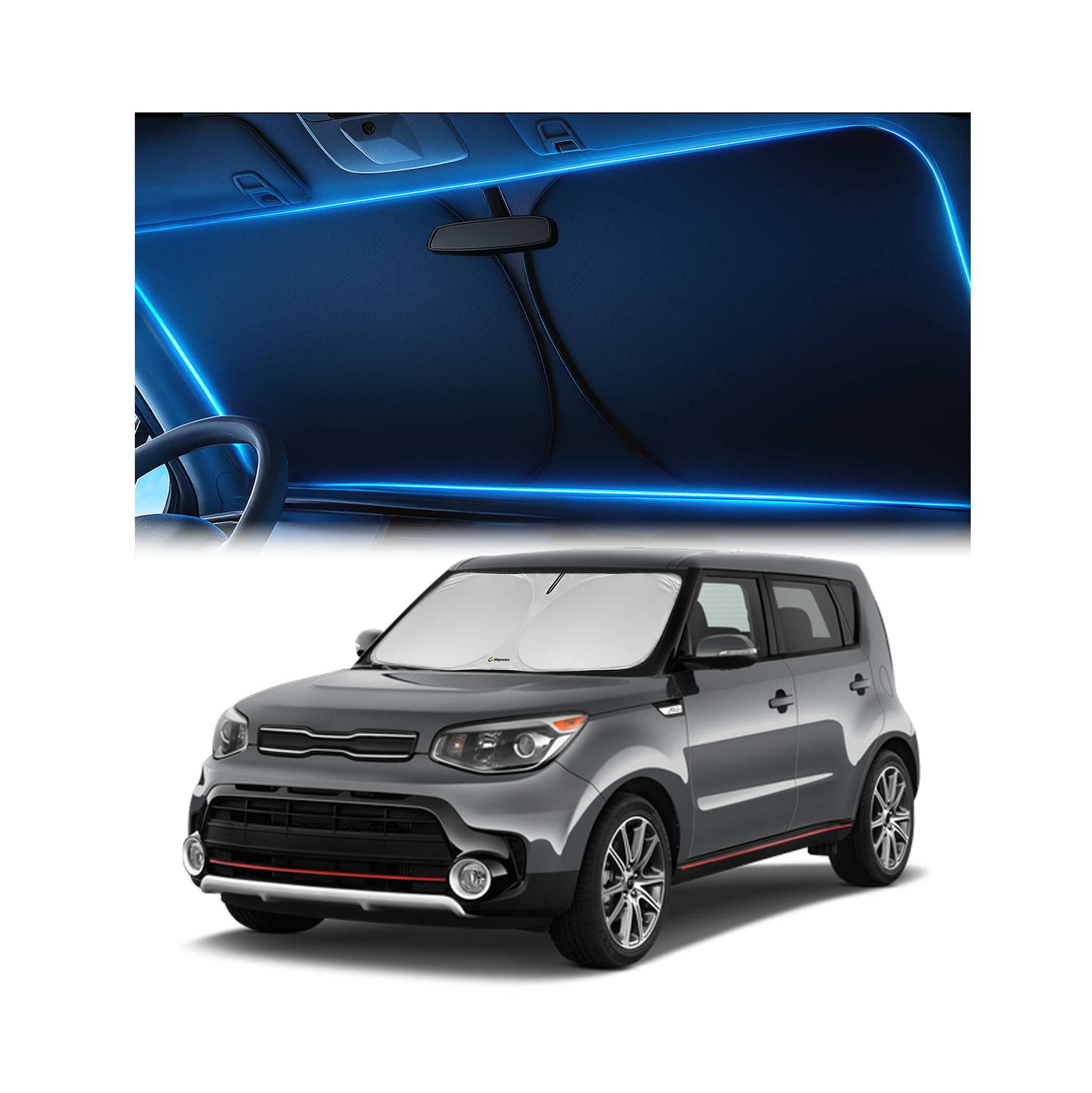 Magnelex front view on Kia Soul windshield showing full coverage and quick install benefit