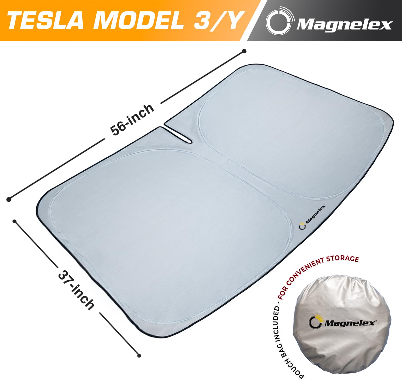 Magnelex sun shade installed in Tesla Model 3 demonstrating full windshield coverage