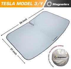 Magnelex sun shade installed in Tesla Model 3 demonstrating full windshield coverage