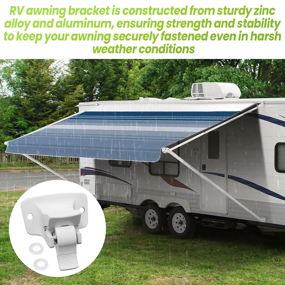 Malae bracket installed on RV awning demonstrating secure wall attachment