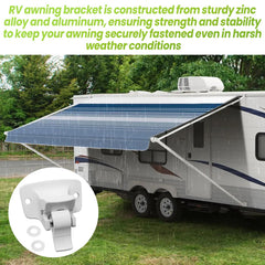 Malae bracket installed on RV awning demonstrating secure wall attachment