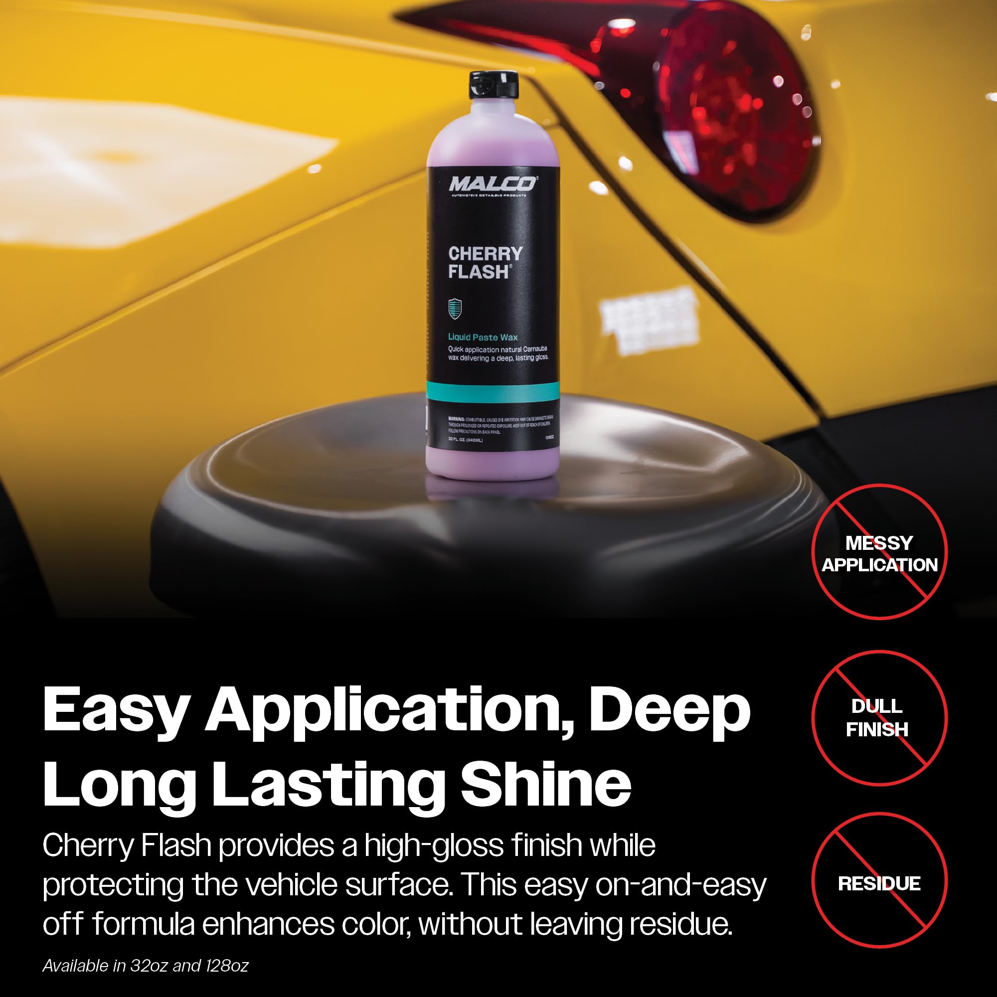Orbital buffer polishing panel with Malco Cherry Flash to show machine-compatible buffing results
