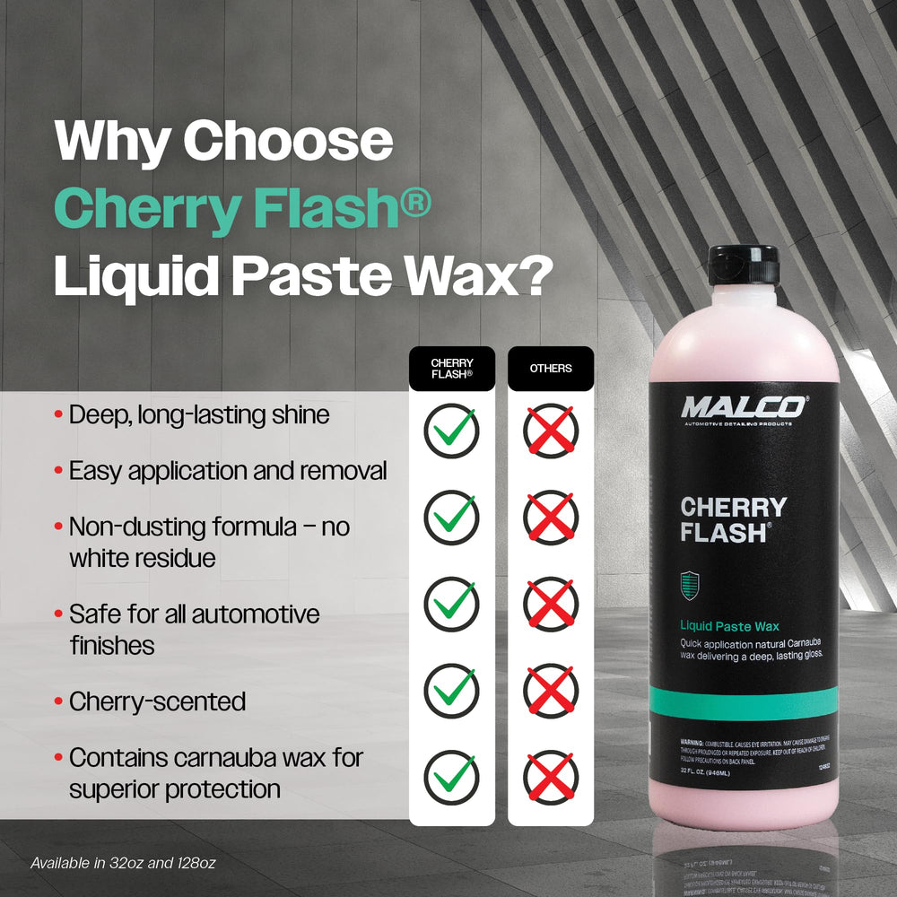 Polished car hood after Malco Cherry Flash showing deep wet-look gloss and reflective finish