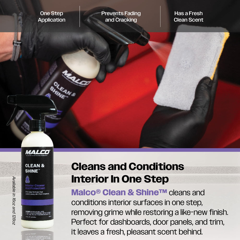 Malco cleaning a leather seat close-up showing grime removed