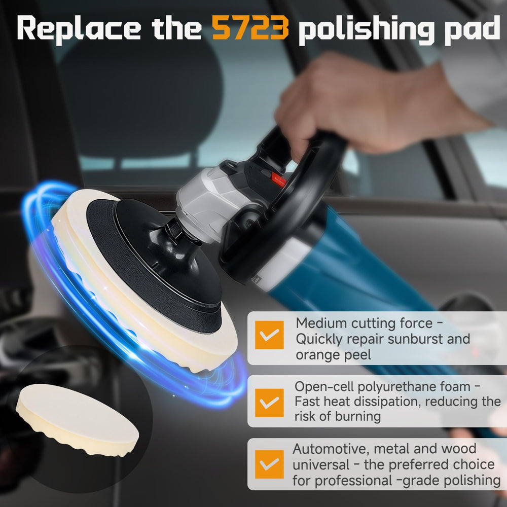 Mangoct pad polishing a car hood showing faster coverage benefit