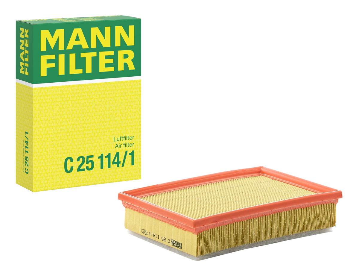 Mann Filter C 25 114/1 front packaging showing model and fit information, ensuring correct selection
