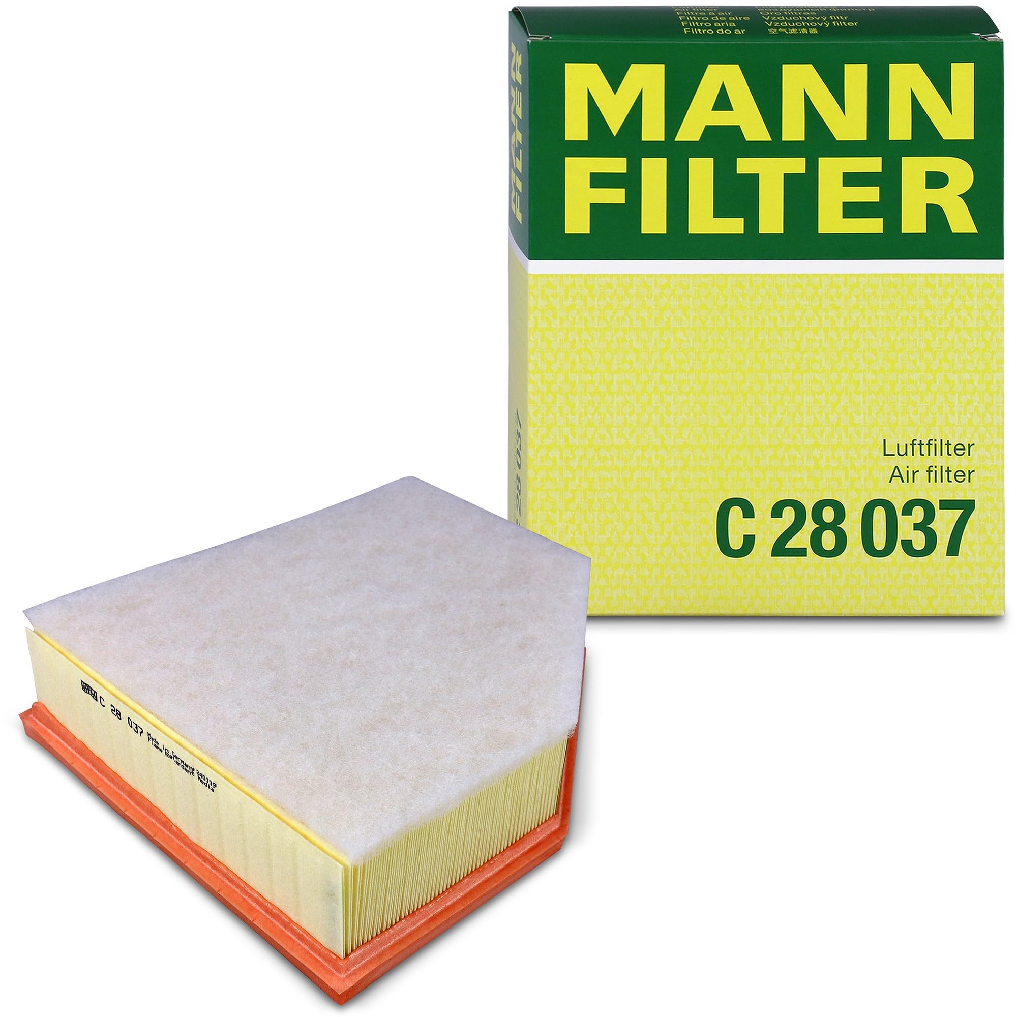 Mann Filter C 28 037 front view showing label and OE fit benefit
