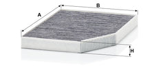 MANN-FILTER activated carbon close-up showing adsorption layer for odor control