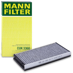 Mann-Filter CUK 3360 front profile showing fitment and benefits