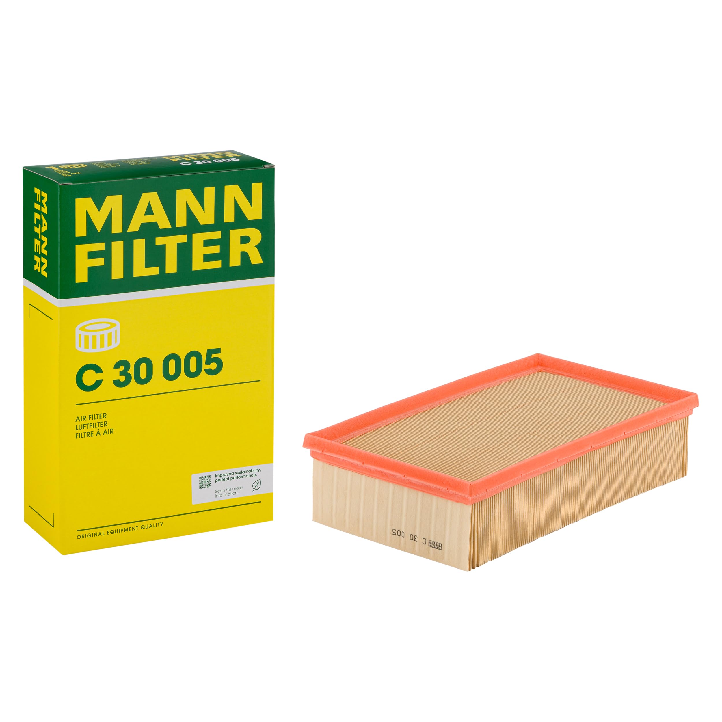 MANN-FILTER front view showing full element and easy OE swap benefit