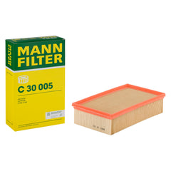 MANN-FILTER front view showing full element and easy OE swap benefit