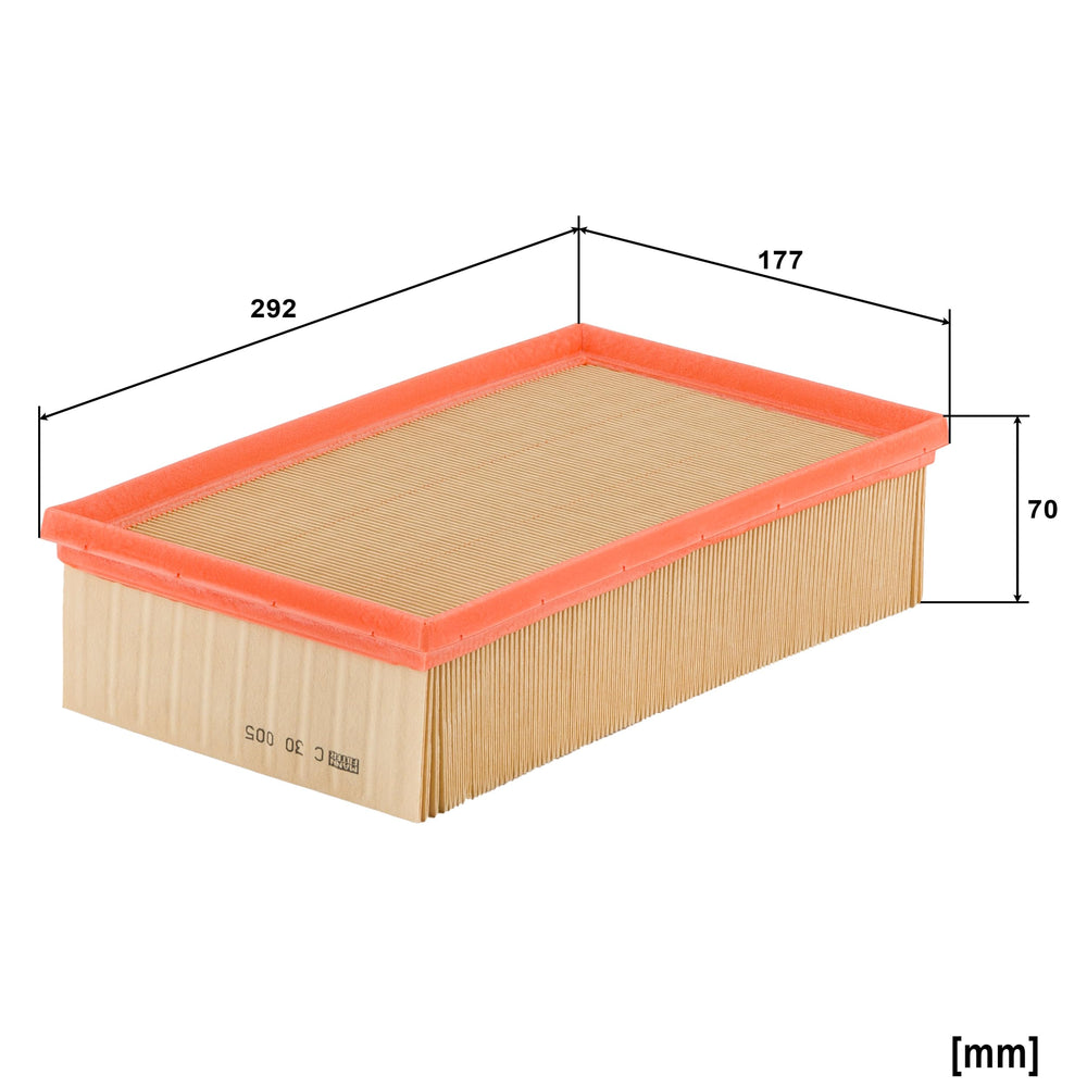 MANN-FILTER glue-string technology detail demonstrating pleat retention benefit