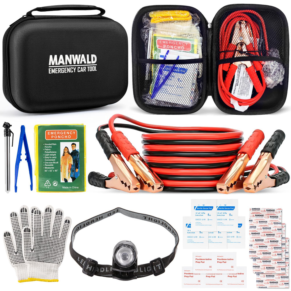 MANWALD front view of packed emergency kit showing durable bag and zipper for quick access