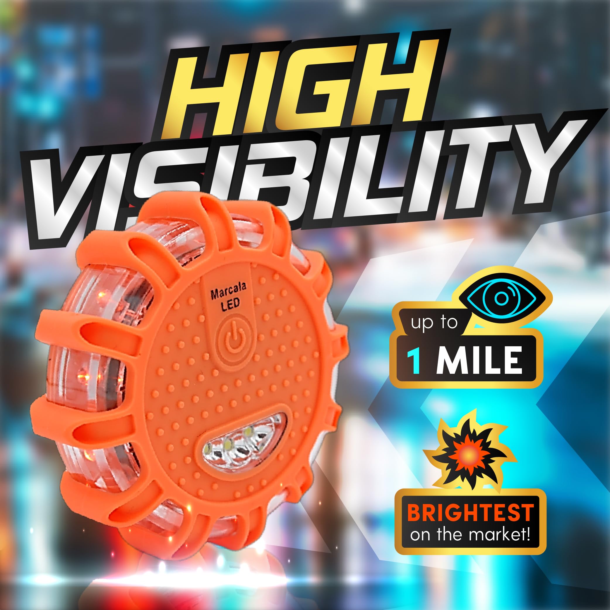 Marcala flare lit at night on roadway improving visibility for safety