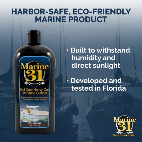 Marine 31 before and after gel coat showing restored shine