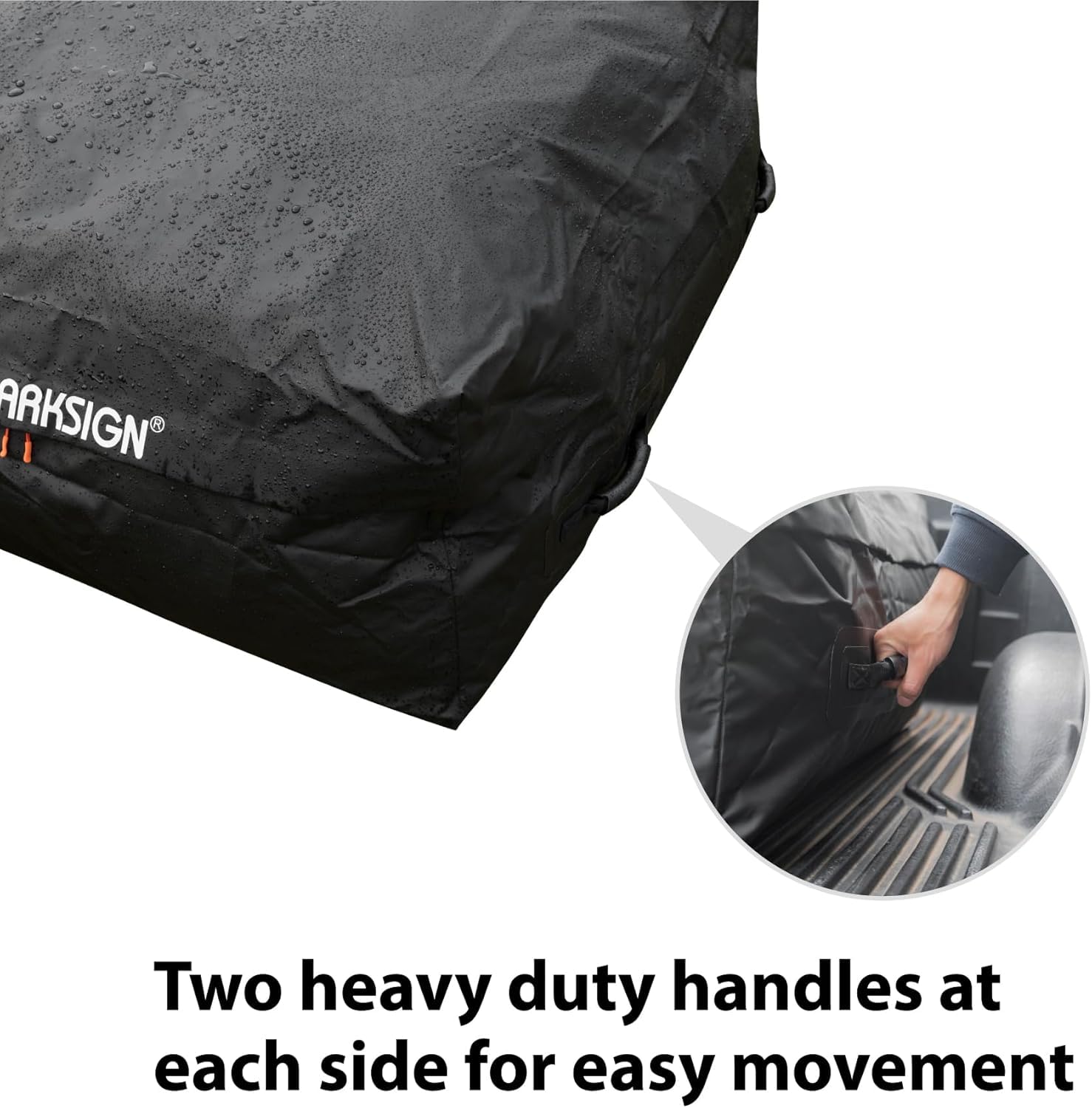MARKSIGN reinforced side handle detail for easier lifting and carrying