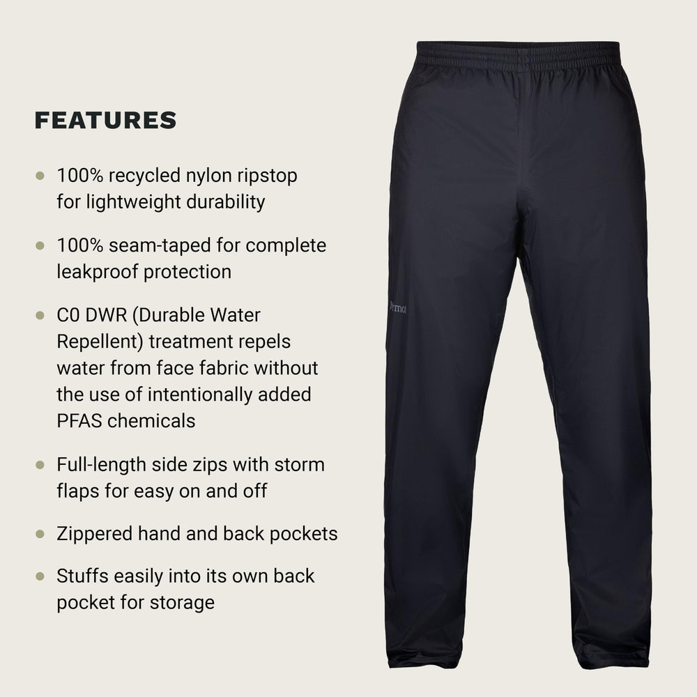 MARMOT rain pant packed small in a hand for compact storage