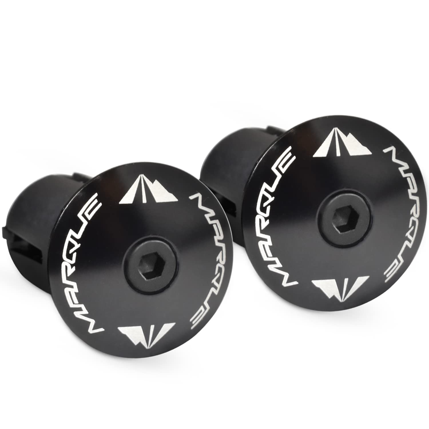MARQUE front view of black alloy bar end plugs shows tidy finish and lightweight benefit