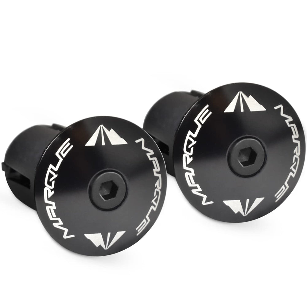 MARQUE front view of black alloy bar end plugs shows tidy finish and lightweight benefit