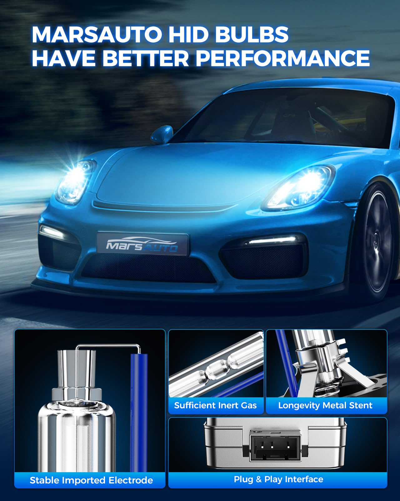 Marsauto D3S night beam on road showing improved forward illumination