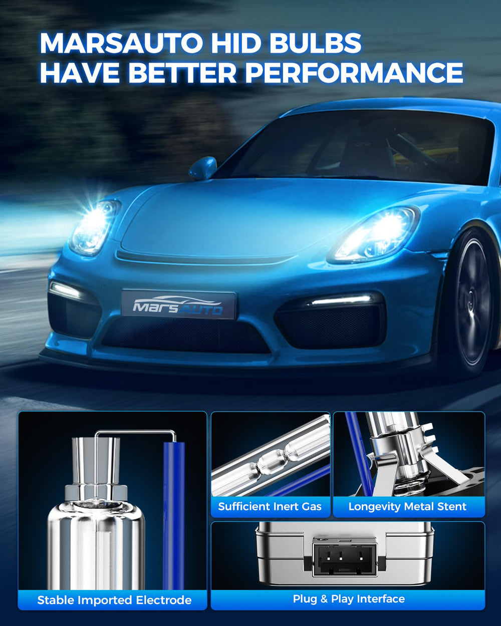 Marsauto D3S night beam on road showing improved forward illumination